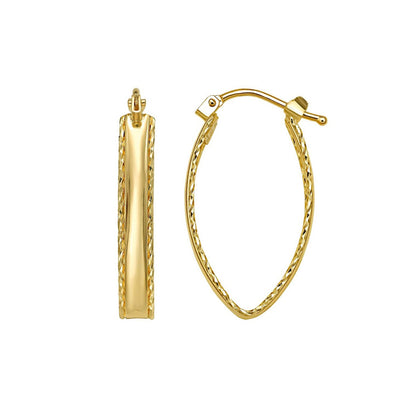 14K Yellow Gold Small Diamond Cut Marquise Hoop Earrings