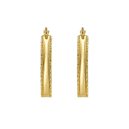 14K Yellow Gold Small Diamond Cut Marquise Hoop Earrings