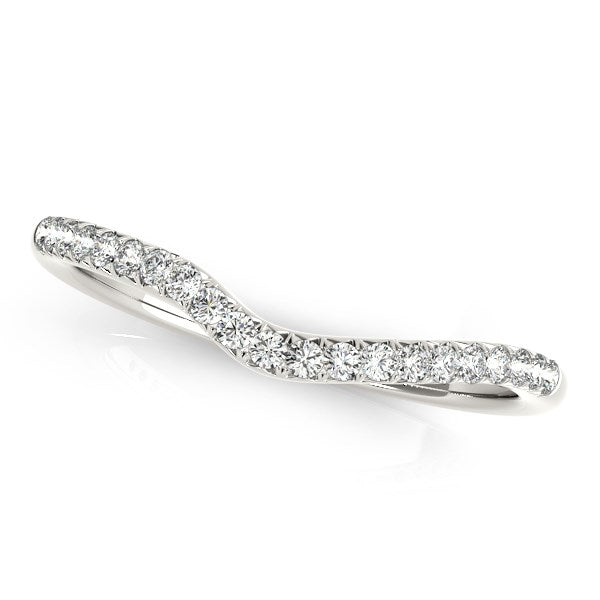 14k White Gold Curved Pave Diamond Wedding Ring (1/4 cttw) in a sleek high-contrast midnight luxury editorial style