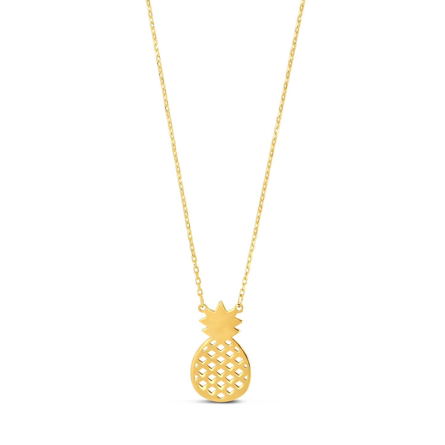 Pineapple Necklace in 10K Yellow Gold in a sleek high-contrast midnight luxury editorial style