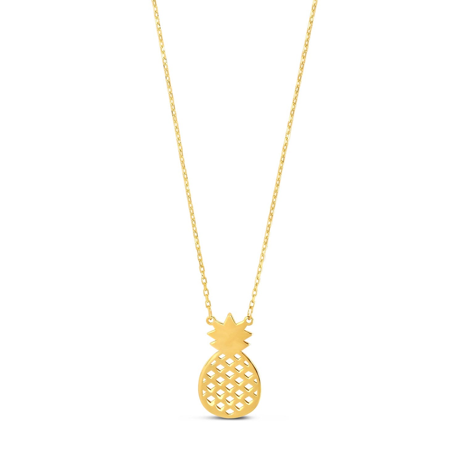 Pineapple Necklace in 10K Yellow Gold in a sleek high-contrast midnight luxury editorial style