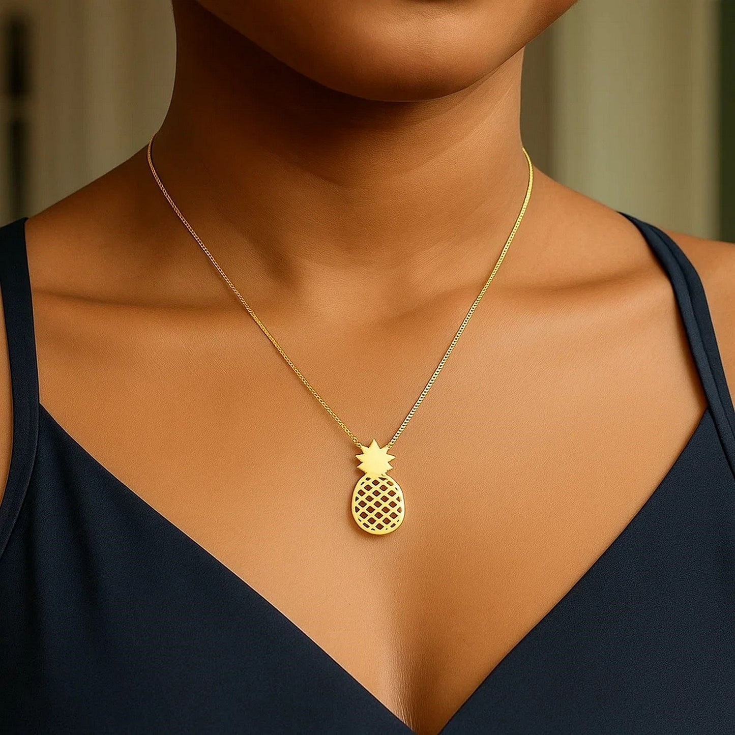Pineapple Necklace in 10K Yellow Gold