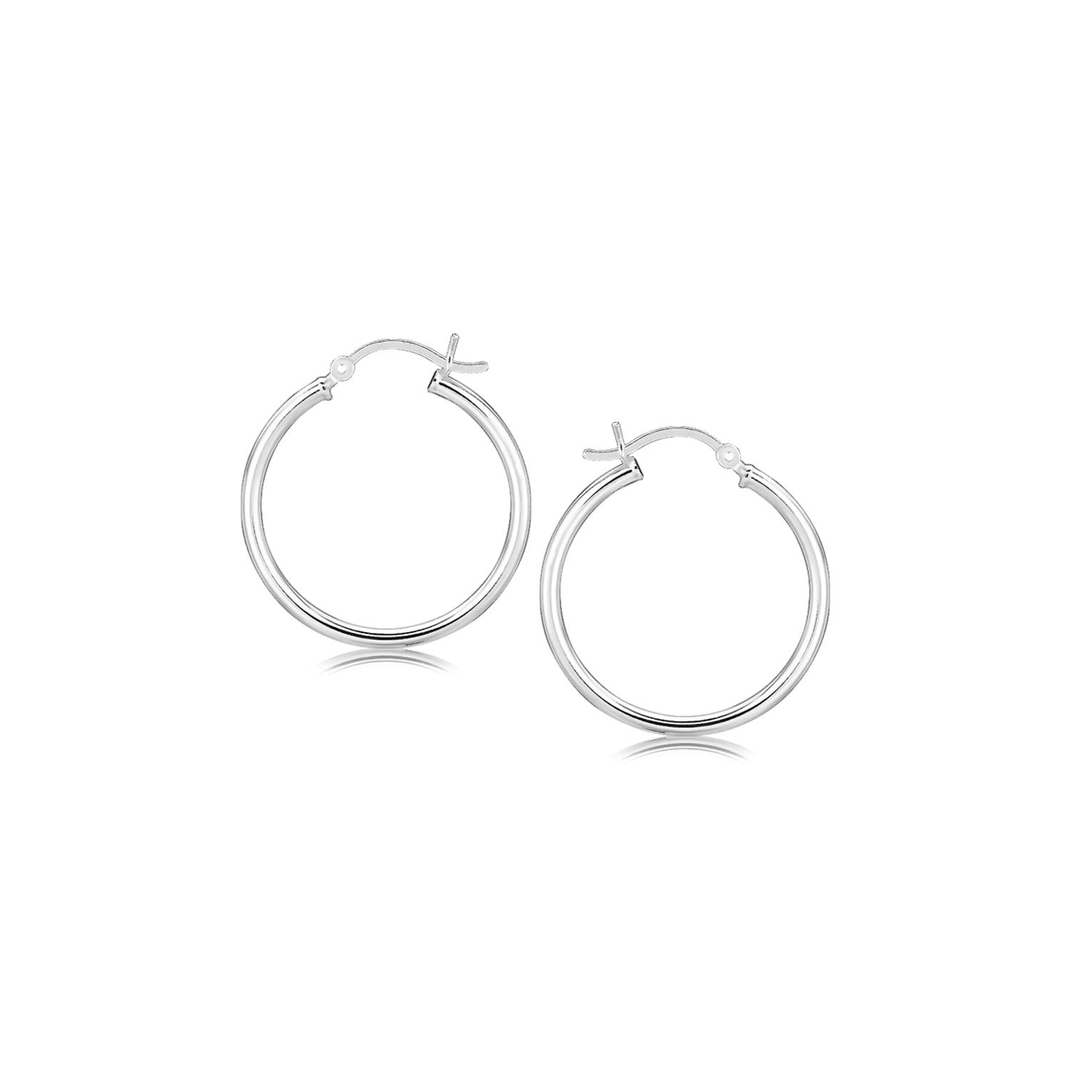 Sterling Silver Rhodium Plated Thin and Polished Hoop Motif Earrings (2x25mm) in a sleek high-contrast midnight luxury editor