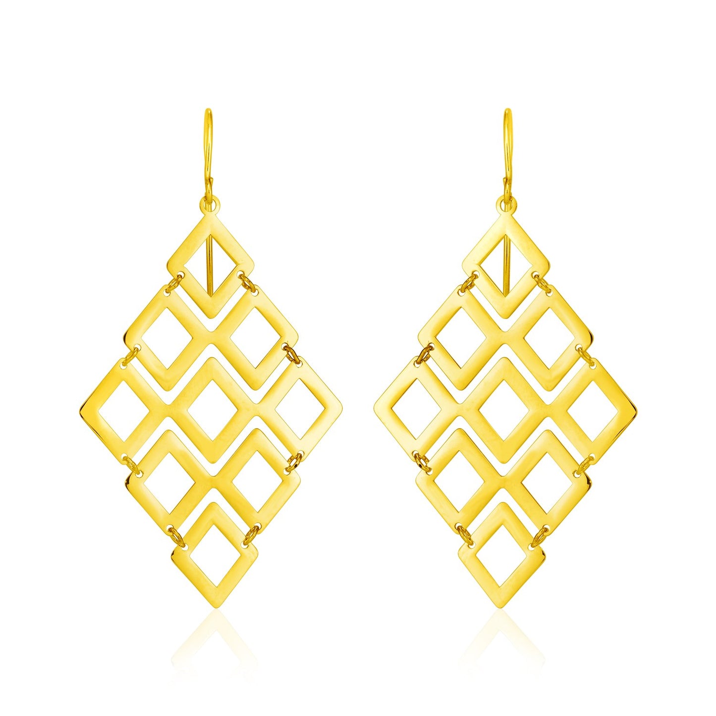 14k Yellow Gold Earrings with Polished Open Diamond Motifs in a sleek high-contrast midnight luxury editorial style