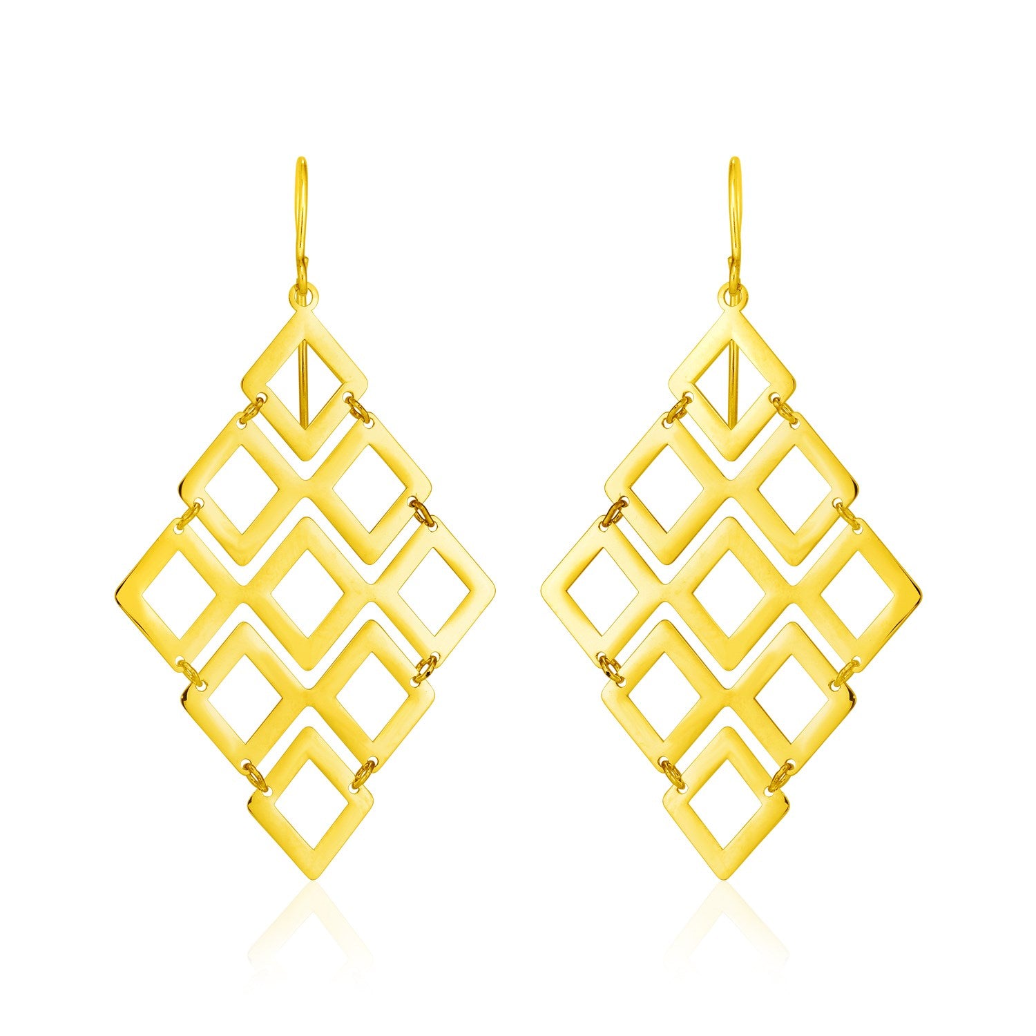 14k Yellow Gold Earrings with Polished Open Diamond Motifs in a sleek high-contrast midnight luxury editorial style