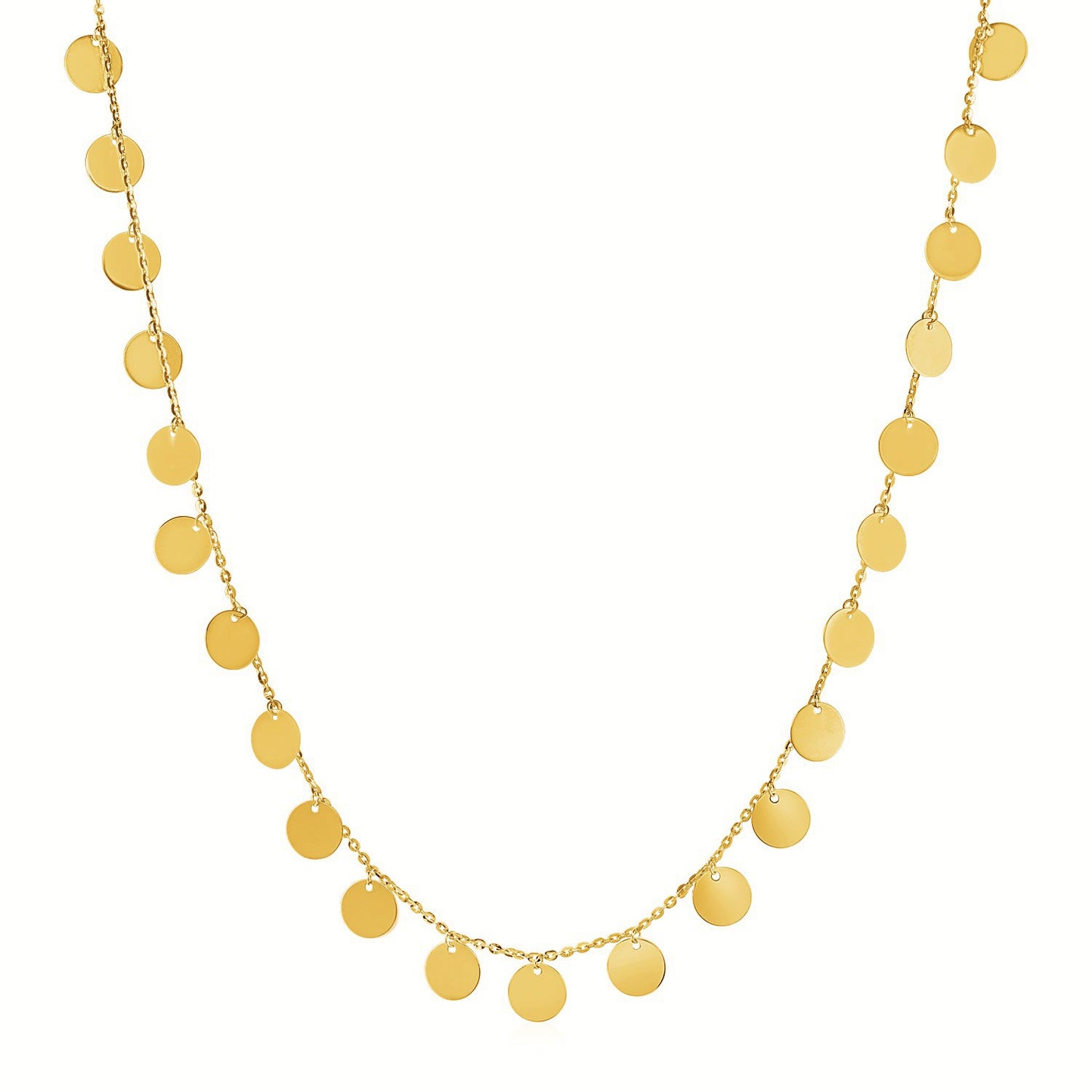 Choker Necklace with Polished Discs in 14k Yellow Gold in a sleek high-contrast midnight luxury editorial style