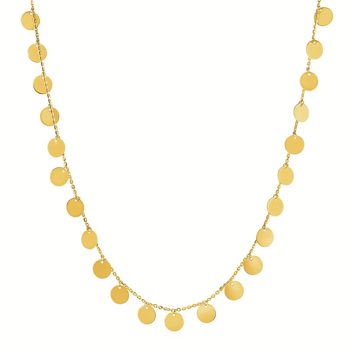 Choker Necklace with Polished Discs in 14k Yellow Gold in a sleek high-contrast midnight luxury editorial style