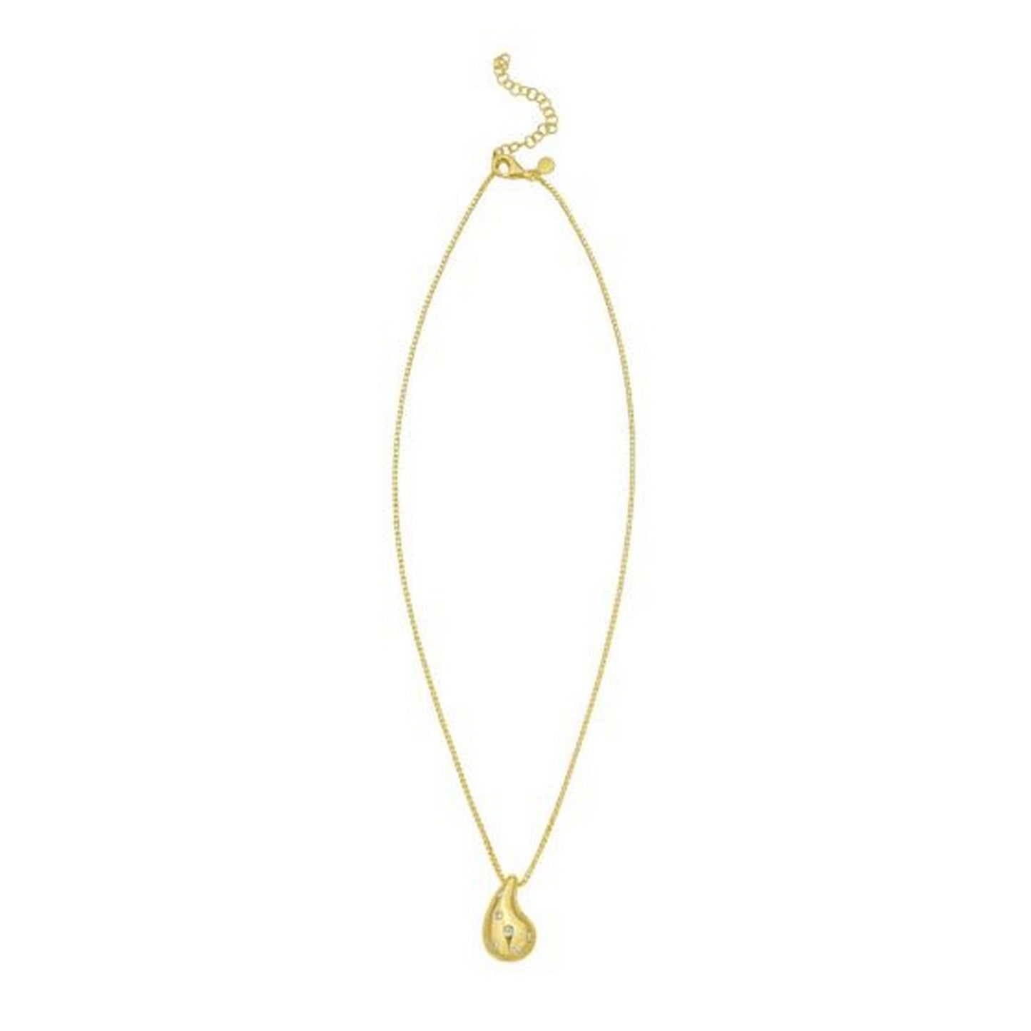 Sterling Silver Gold Plated Puffed Raindrop CZ Necklace