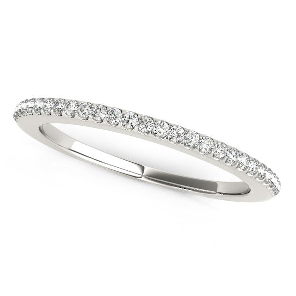 14k White Gold Pave Scallop Setting Diamond Wedding Band (1/8 cttw) in a sleek high-contrast midnight luxury editorial style