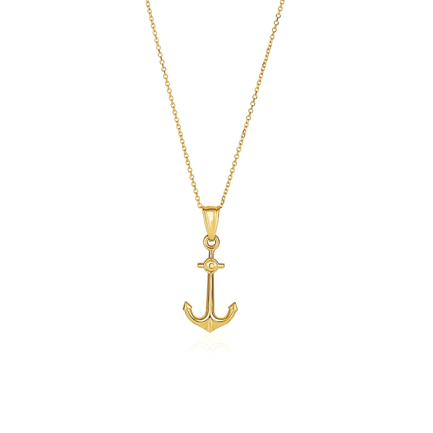 14k Yellow Gold Cable Chain with Anchor Pendant in a sleek high-contrast midnight luxury editorial style