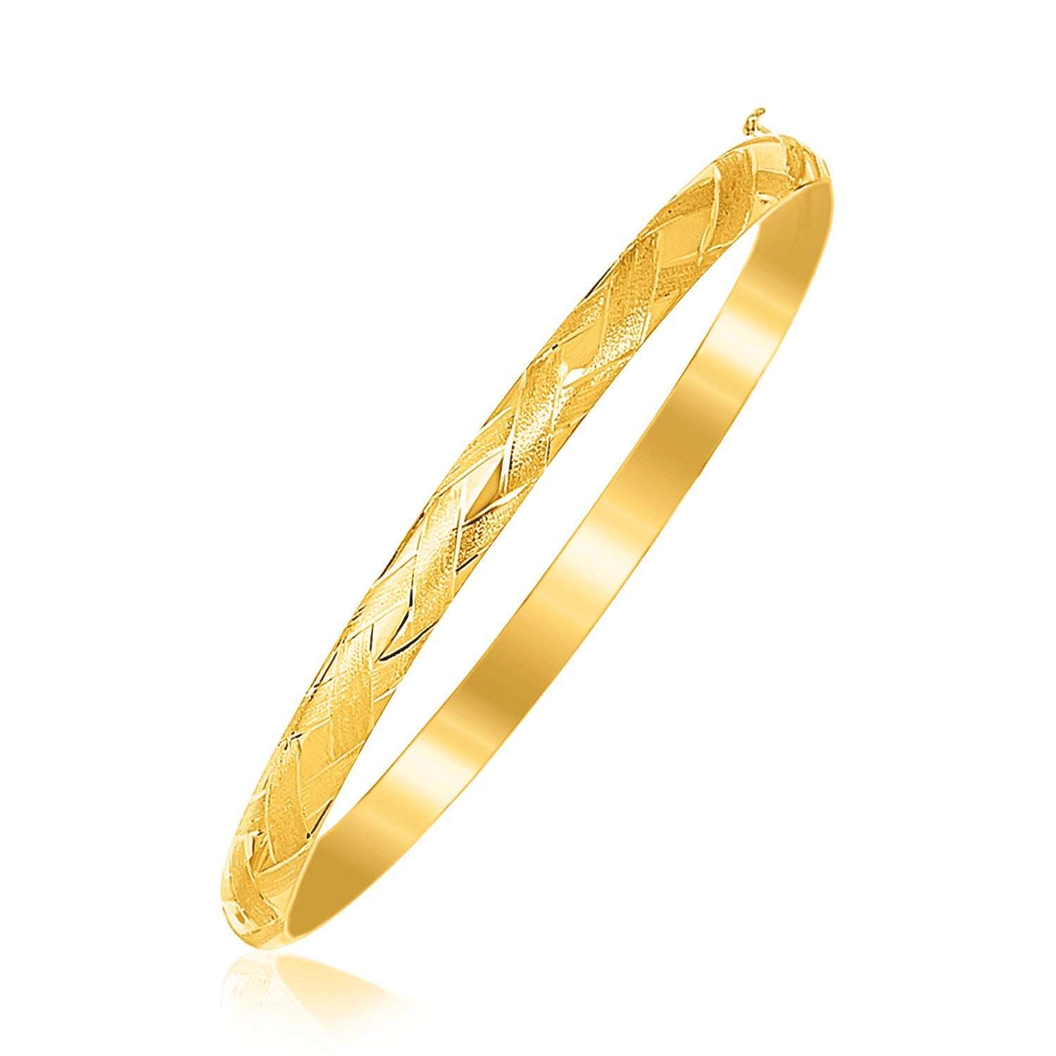 14k Yellow Gold Childrens Bangle with Diamond Cuts (5.50 mm) in a sleek high-contrast midnight luxury editorial style