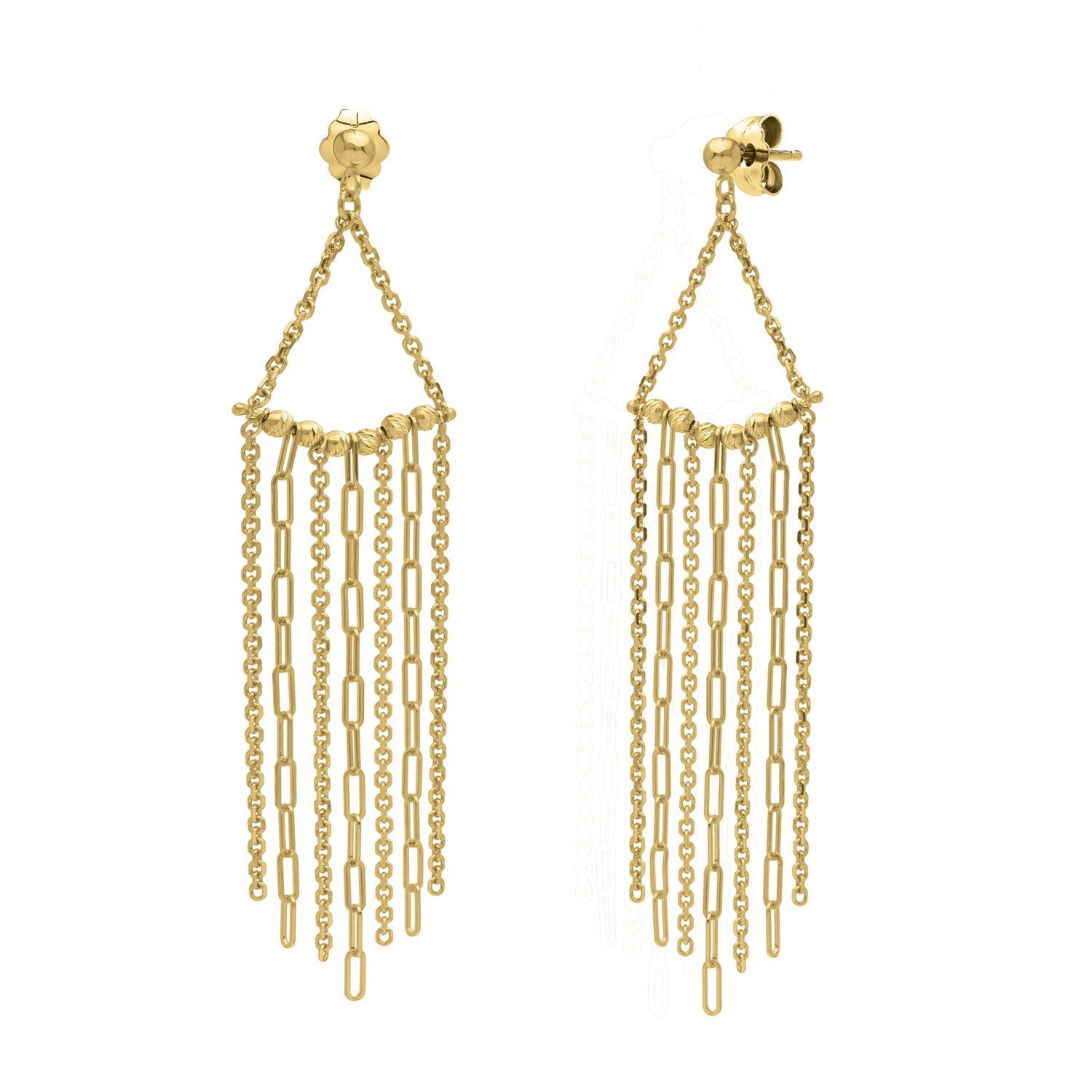 Fringe Earrings in 14K Yellow Gold in a sleek high-contrast midnight luxury editorial style