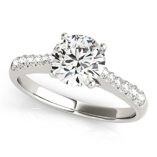 14k White Gold Round Cut Diamond Engagement Ring (1 5/8 cttw) in a sleek high-contrast midnight luxury editorial style