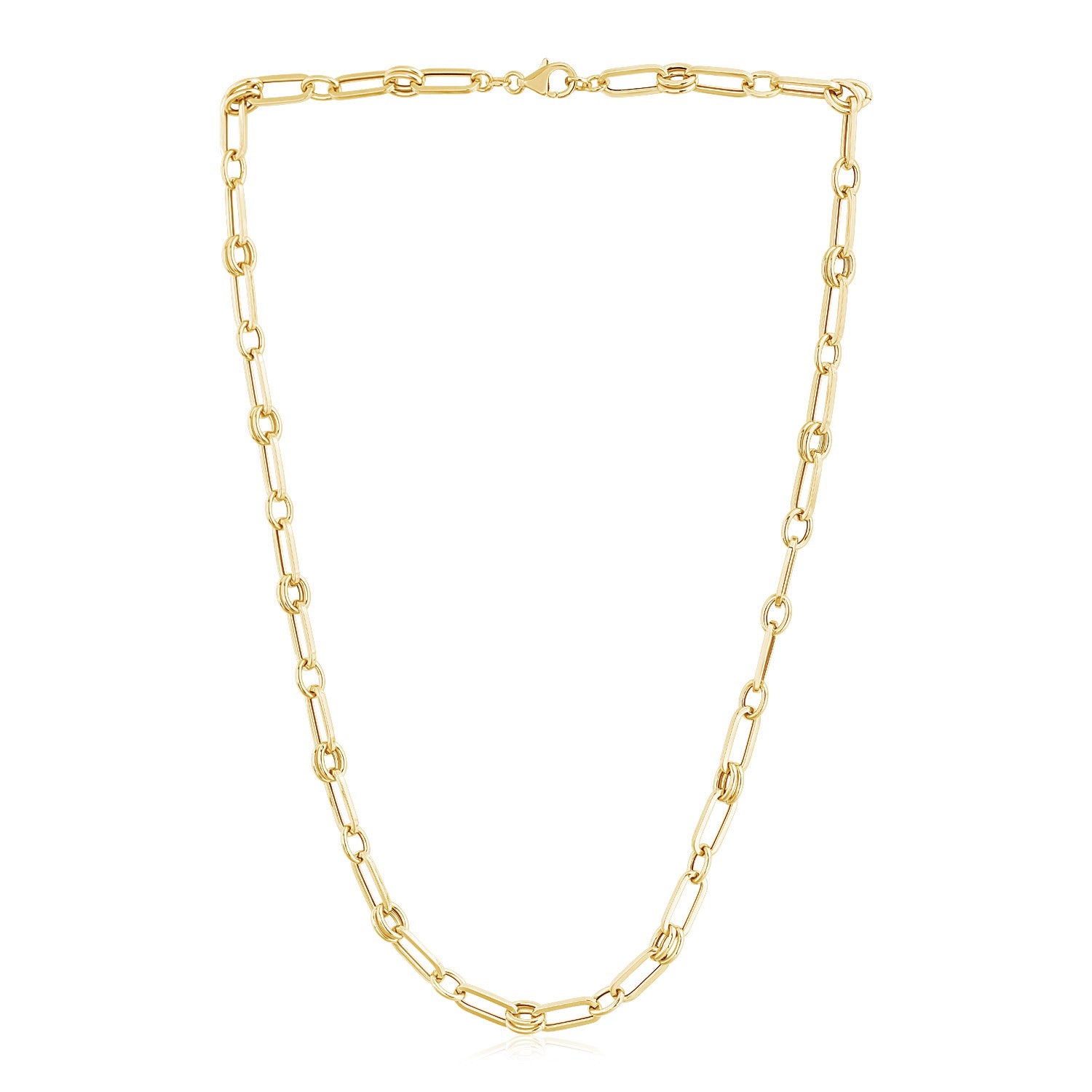 14k Yellow Gold High Polish Paperclip Rondel Link Chain (5.60 mm) in a sleek high-contrast midnight luxury editorial style