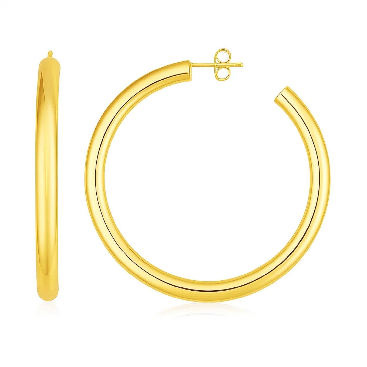 14k Yellow Gold Polished Hoop Earrings(4x40mm) in a sleek high-contrast midnight luxury editorial style