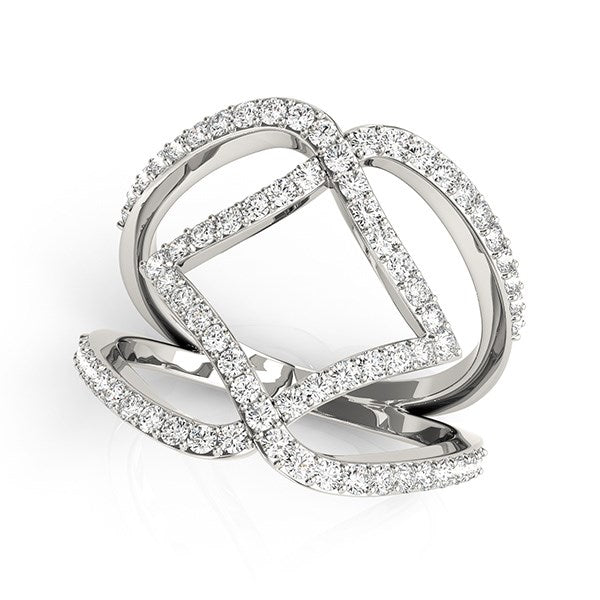14k White Gold Entwined Design Diamond Dual Band Ring (3/4 cttw) in a sleek high-contrast midnight luxury editorial style