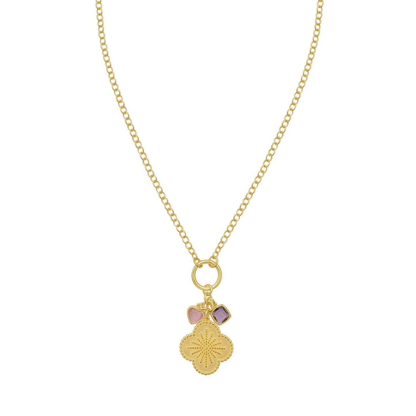 Sterling Silver Gold Plated Flower Cubic Zirconia Charm Necklace