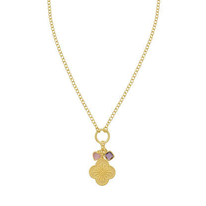 Sterling Silver Gold Plated Flower Cubic Zirconia Charm Necklace