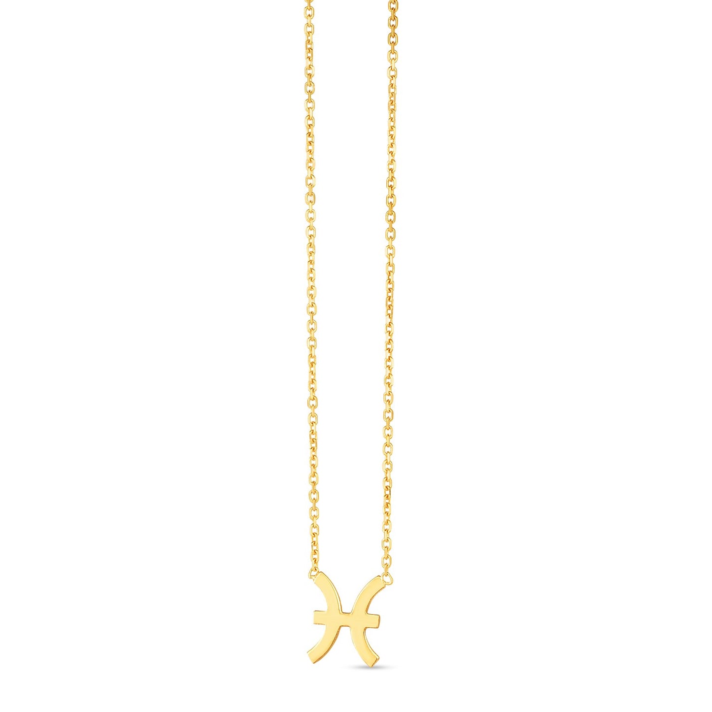 14K Yellow Gold Pisces Necklace in a sleek high-contrast midnight luxury editorial style
