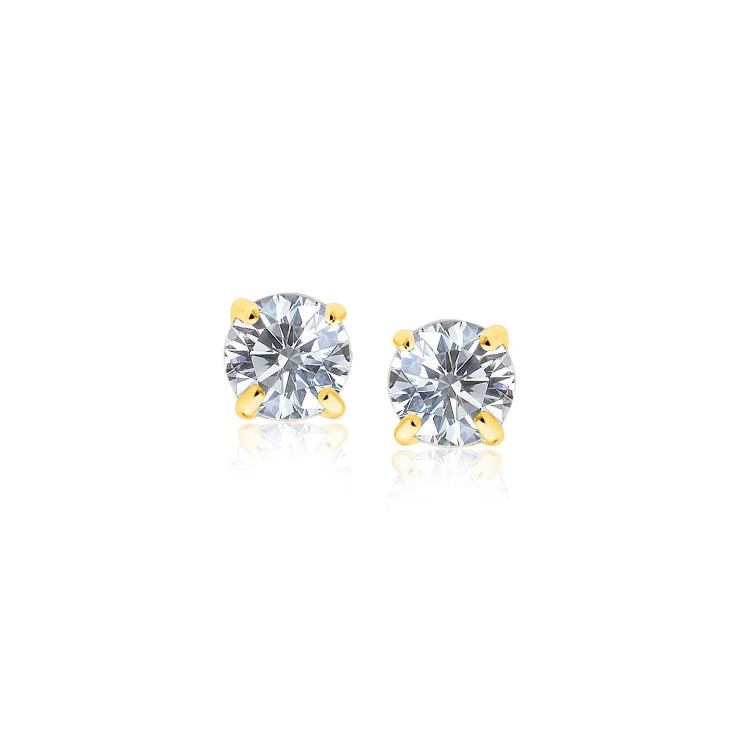 14k Yellow Gold Stud Earrings with White Hue Faceted Cubic Zirconia(4mm) in a sleek high-contrast midnight luxury editorial s
