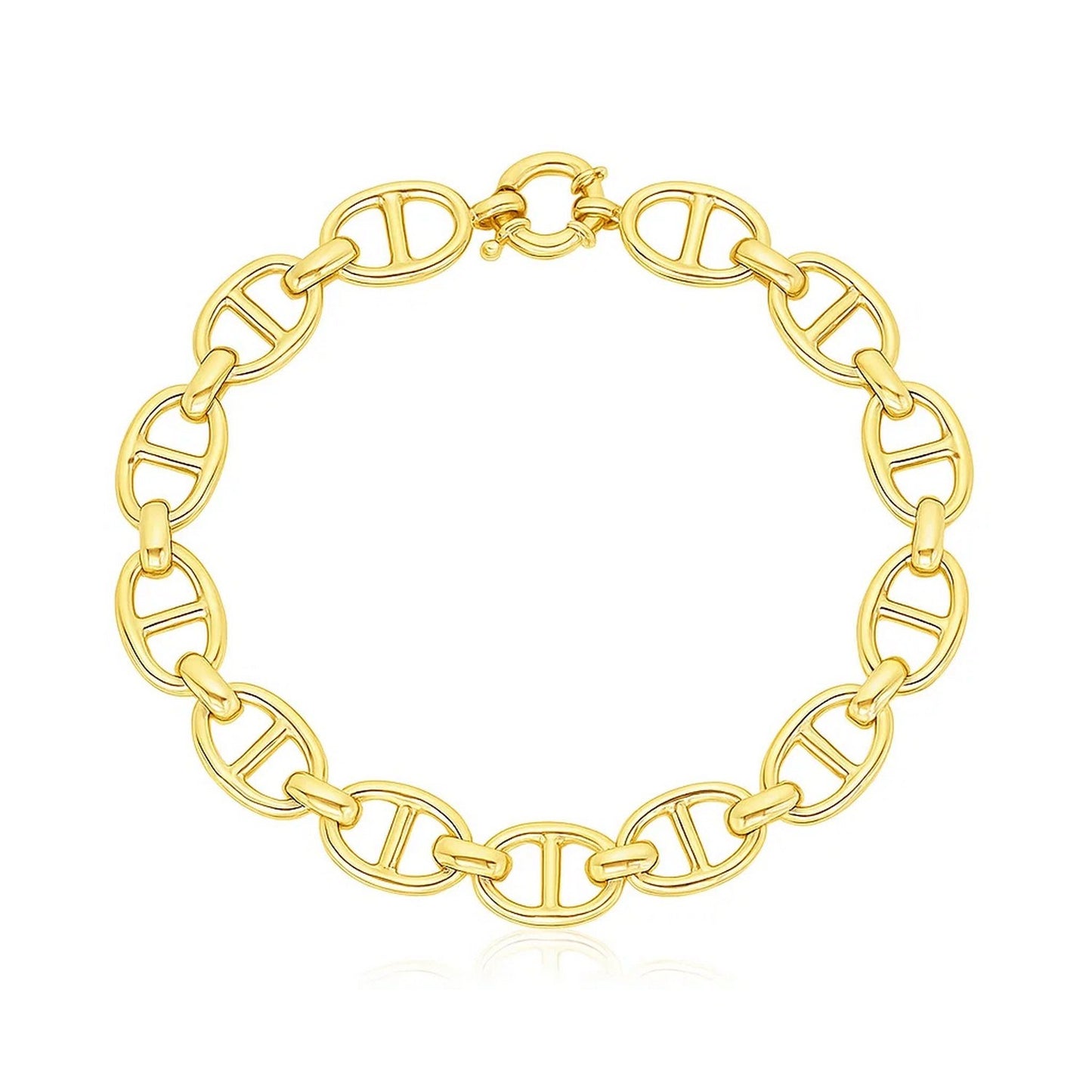 14k Yellow Gold High Polish Mariner Link Bracelet (8.80 mm) in a sleek high-contrast midnight luxury editorial style