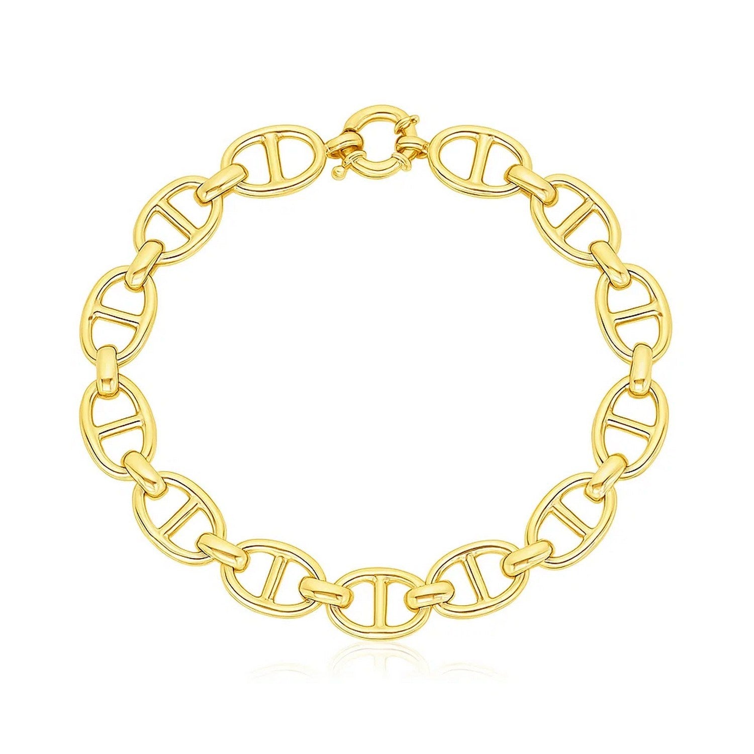 14k Yellow Gold High Polish Mariner Link Bracelet (8.80 mm) in a sleek high-contrast midnight luxury editorial style