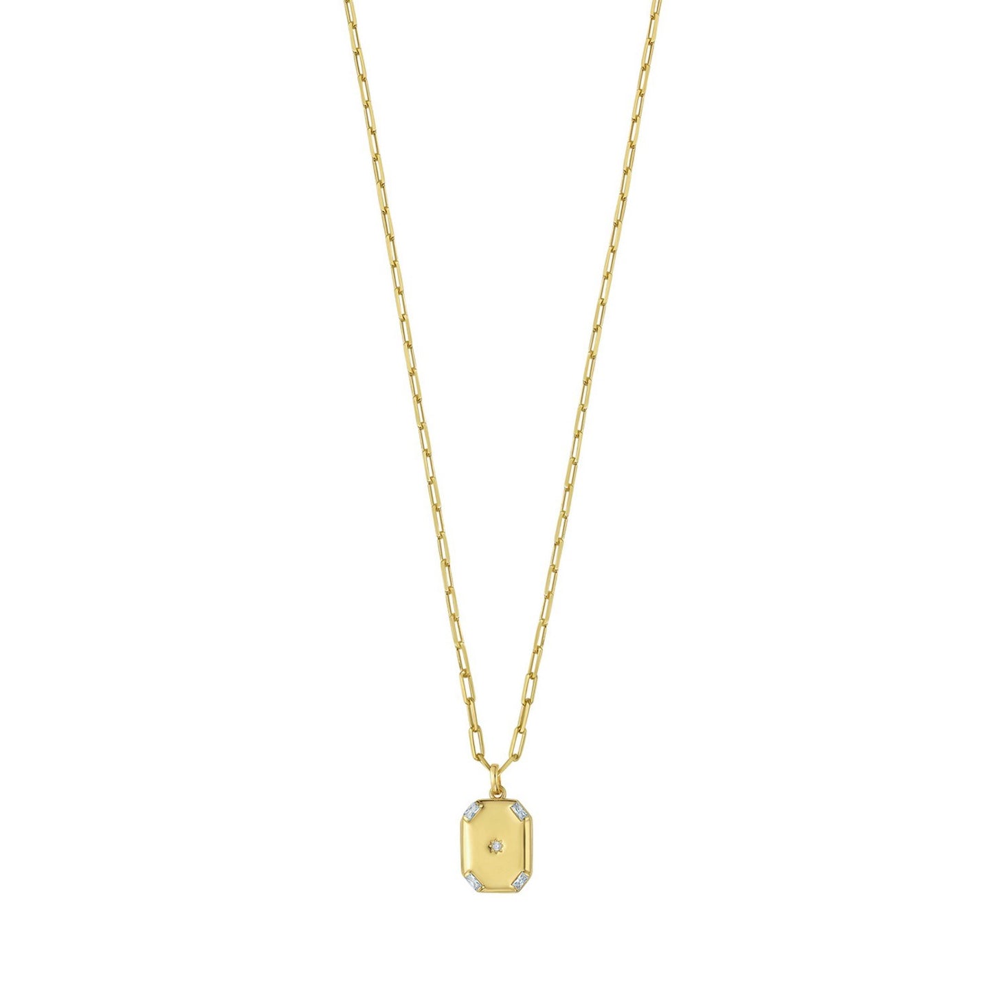 Sterling Silver Gold Plated Cubic Zirconia Octagonal Star Locket Necklace