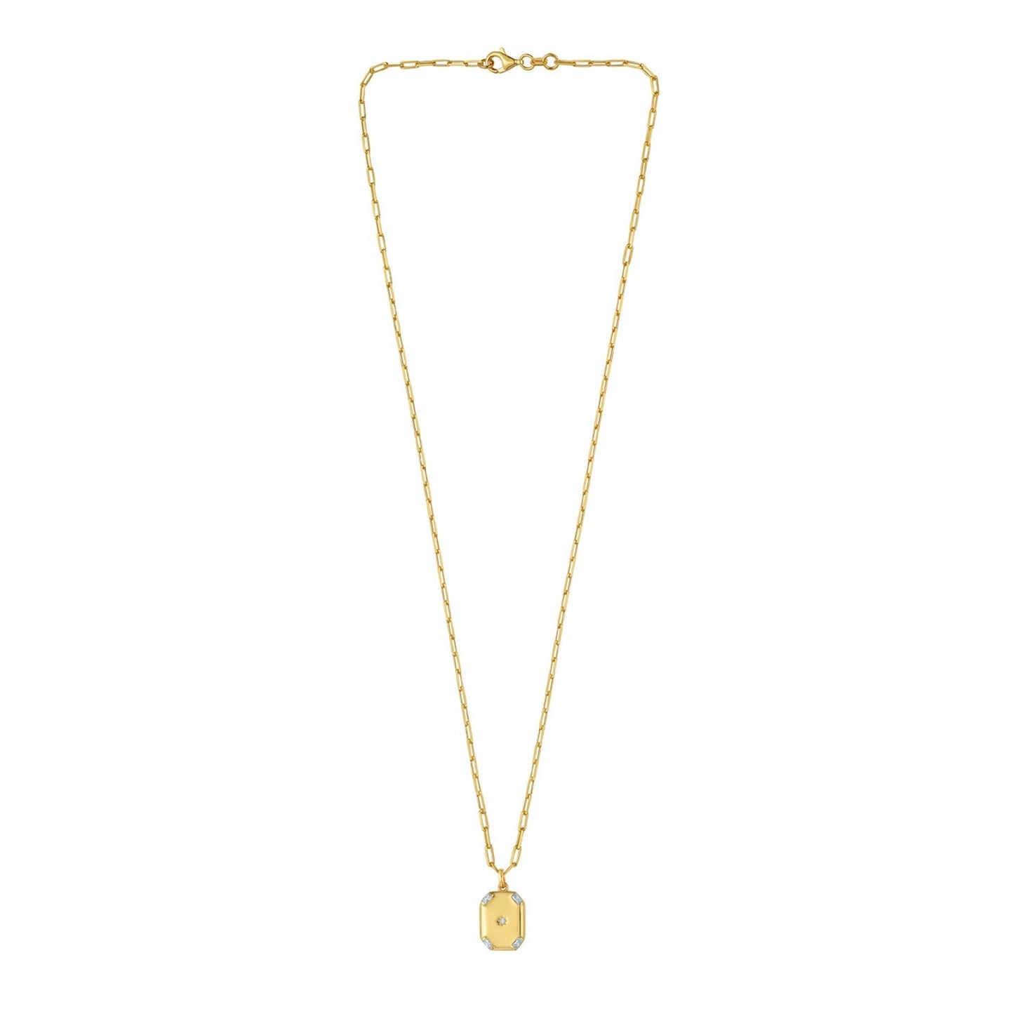 Sterling Silver Gold Plated Cubic Zirconia Octagonal Star Locket Necklace