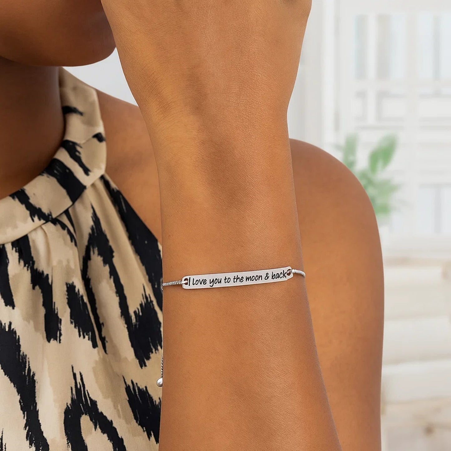 Sterling Silver Adjustable I Love You to the Moon and Back Bracelet (1.20 mm)