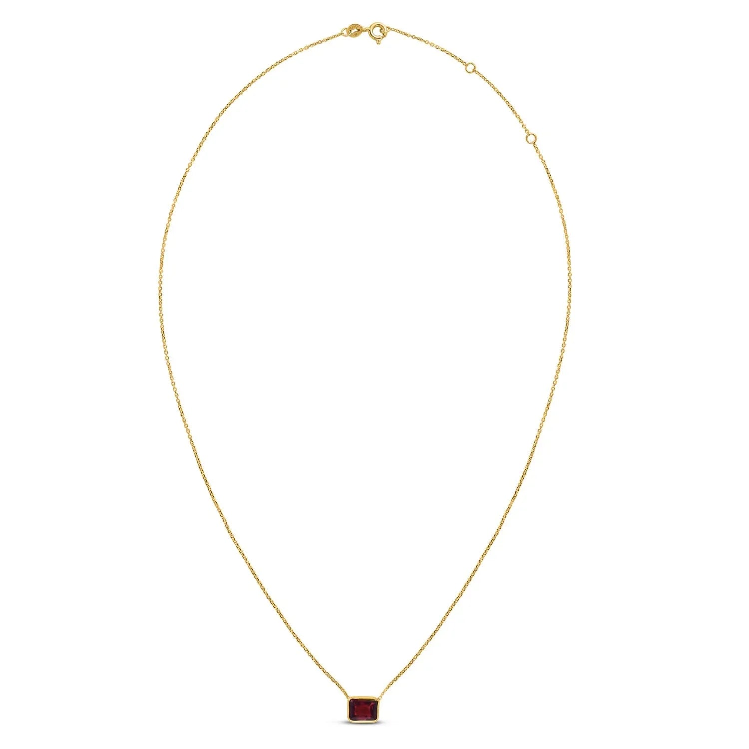 14K Yellow Gold Emerald Cut Garnet Necklace - Peelerie