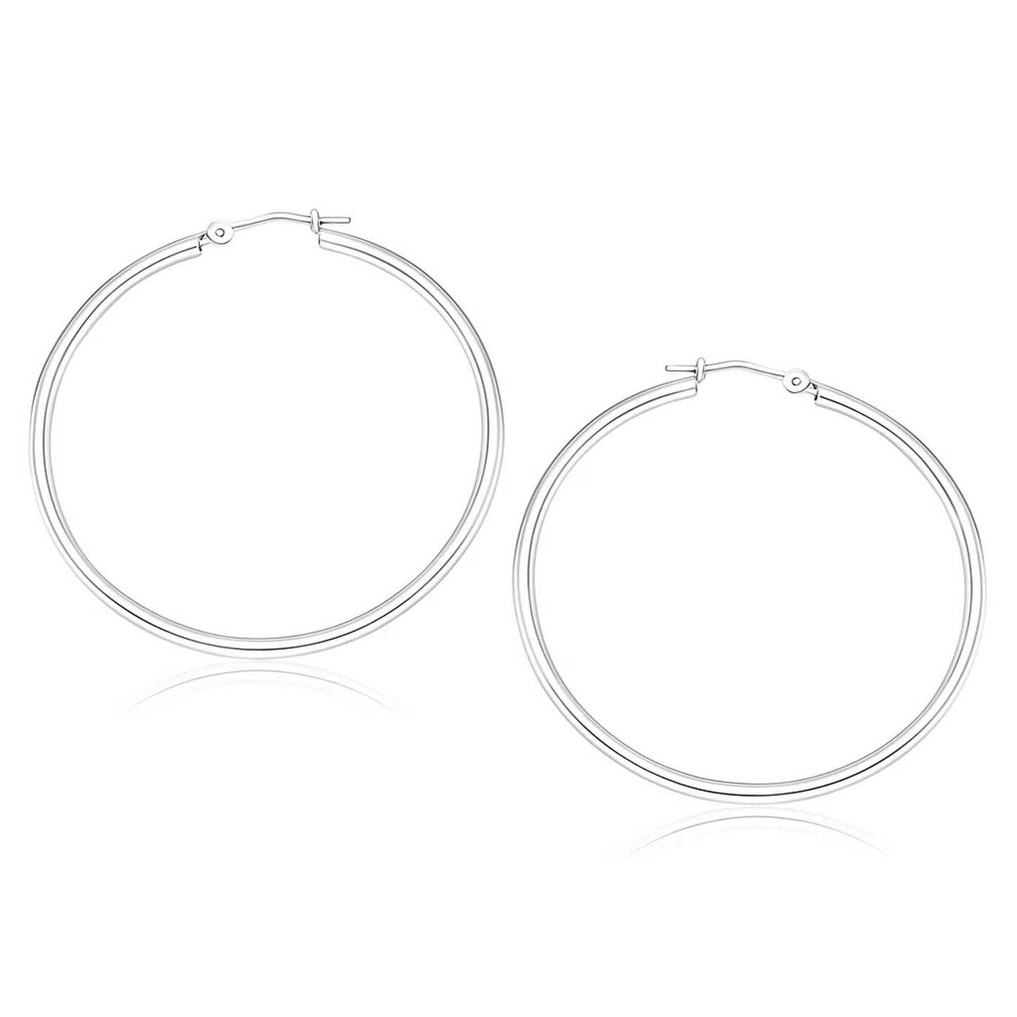 10k White Gold Polished Hoop Earrings (2x40 mm) in a sleek high-contrast midnight luxury editorial style