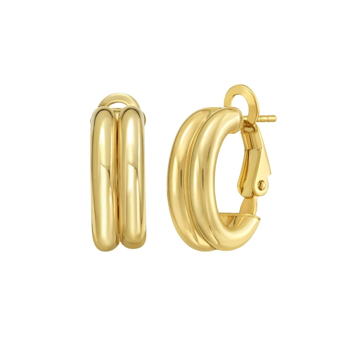 14K Yellow Gold Double Row Hinged Hoop Earrings