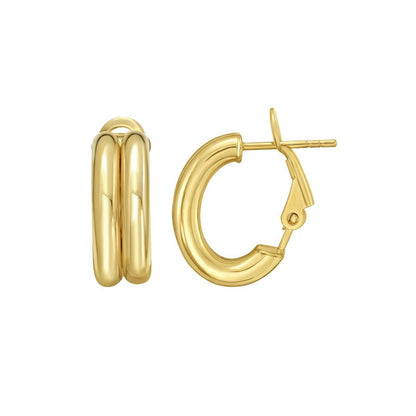 14K Yellow Gold Double Row Hinged Hoop Earrings