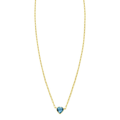 14K Yellow Gold Blue Topaz Heart Necklace (1.50 mm)