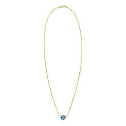 14K Yellow Gold Blue Topaz Heart Necklace (1.50 mm)