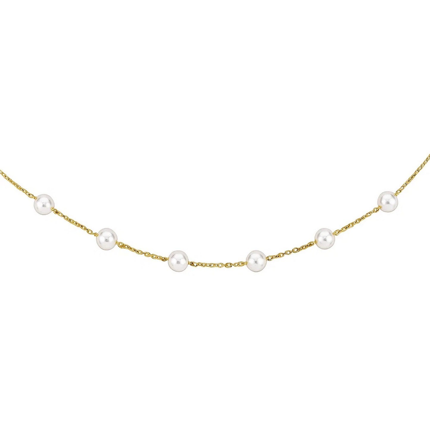 14k Yellow Gold Necklace with White Pearls