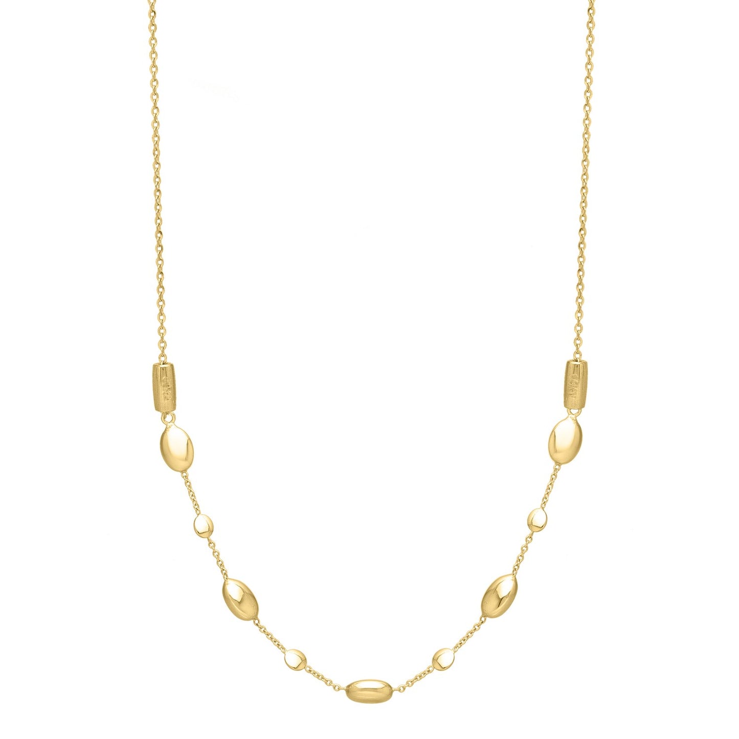 Adjustable Puff Pebble Necklace in 14K Yellow Gold in a sleek high-contrast midnight luxury editorial style