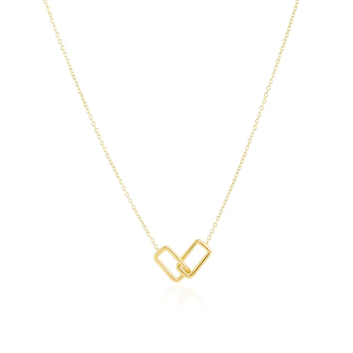 14k Yellow Gold Necklace with Interlocking Petite Rectangles