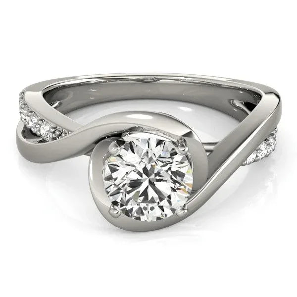 14k White Gold Split Band Round Bypass Diamond Engagement Ring (1 1/8 cttw) - Peelerie