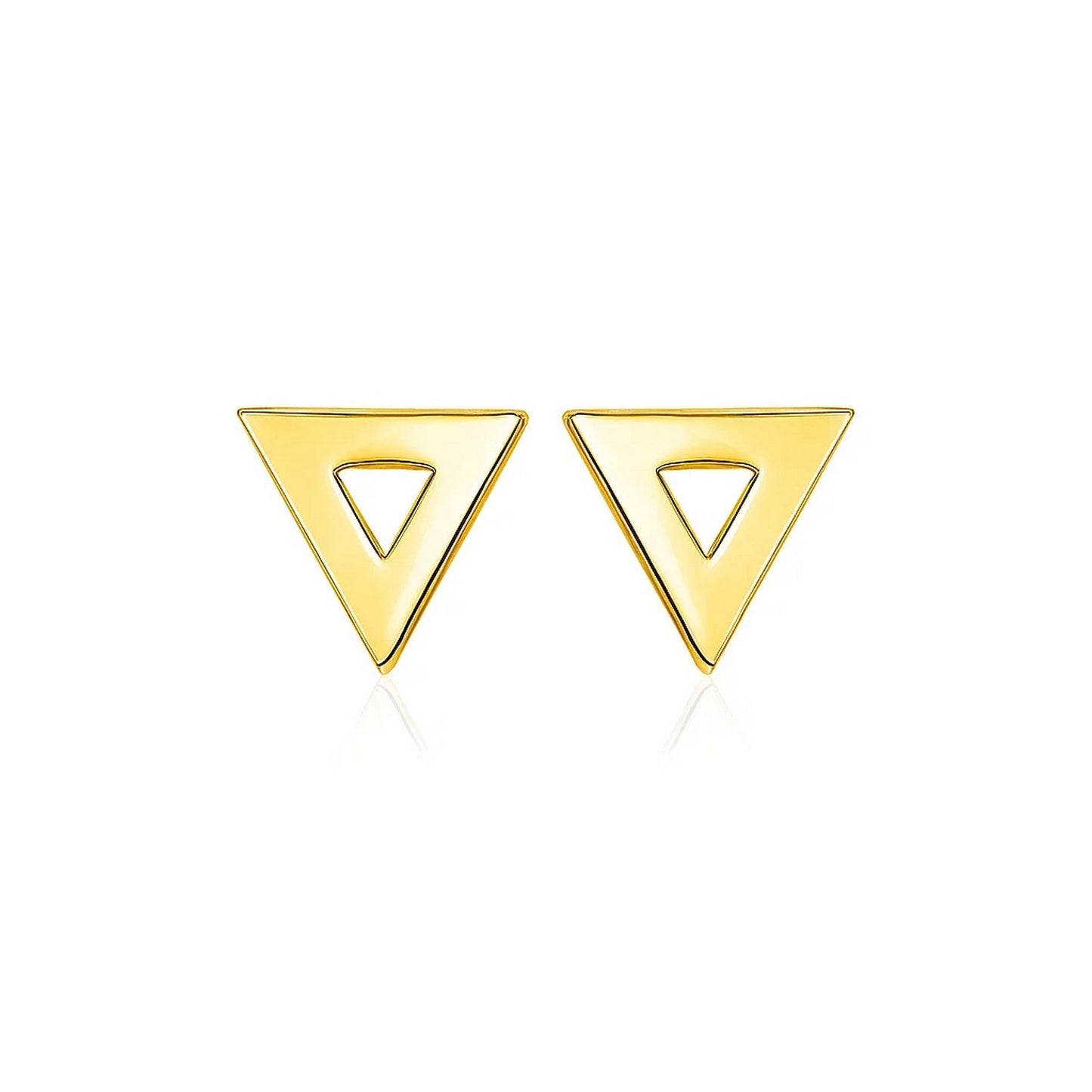 14k Yellow Gold Polished Open Triangle Post Earrings in a sleek high-contrast midnight luxury editorial style
