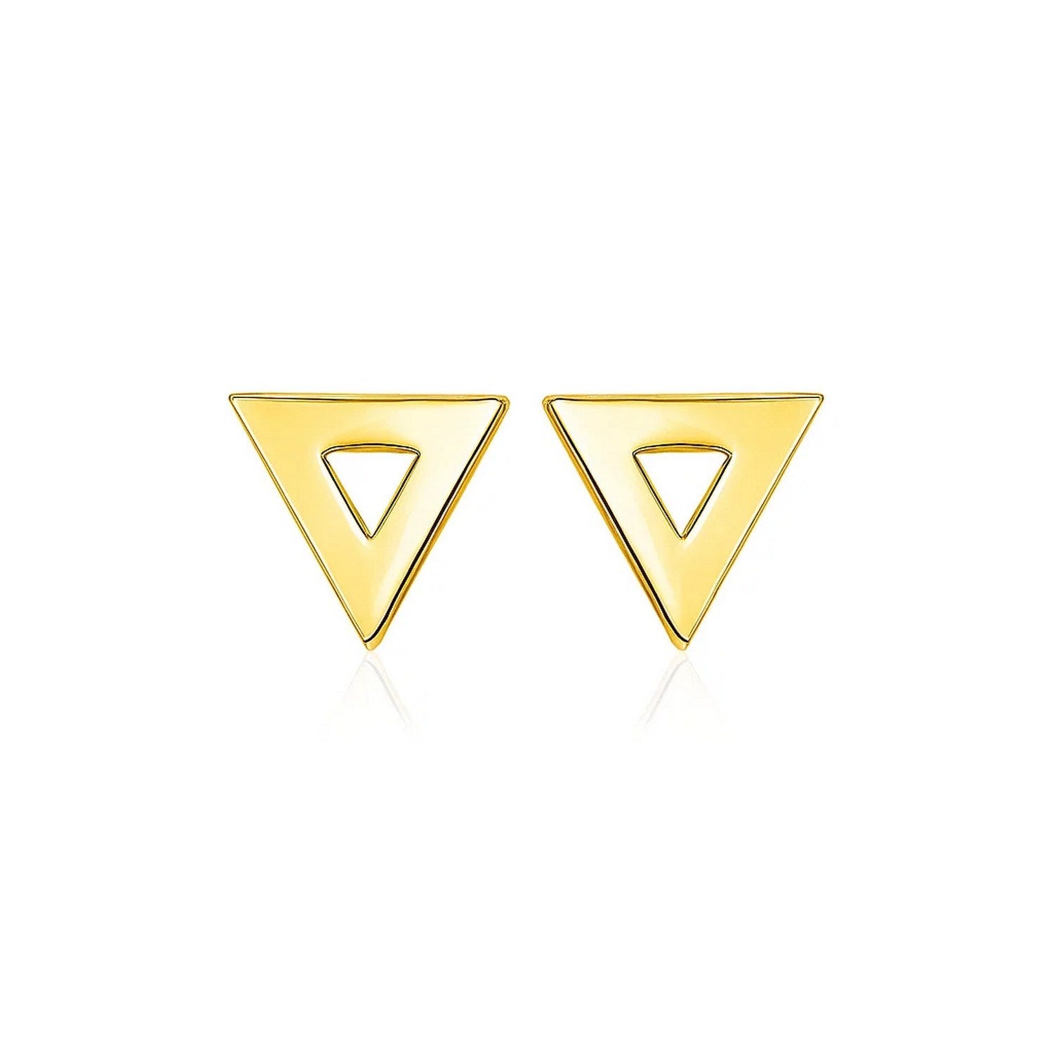 14k Yellow Gold Polished Open Triangle Post Earrings in a sleek high-contrast midnight luxury editorial style