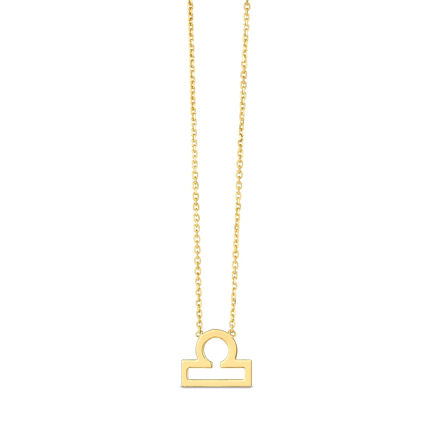 14K Yellow Gold Libra Necklace in a sleek high-contrast midnight luxury editorial style