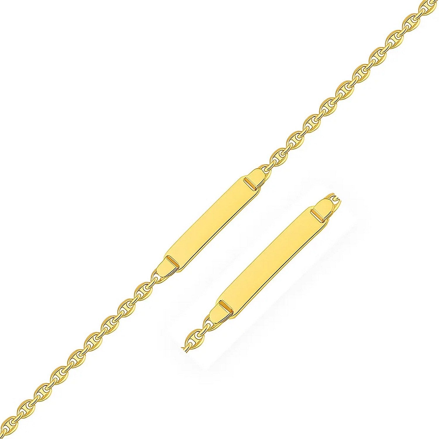 14k Yellow Gold Puffed Mariner Link Childrens ID Bracelet (3.30 mm) in a sleek high-contrast midnight luxury editorial style