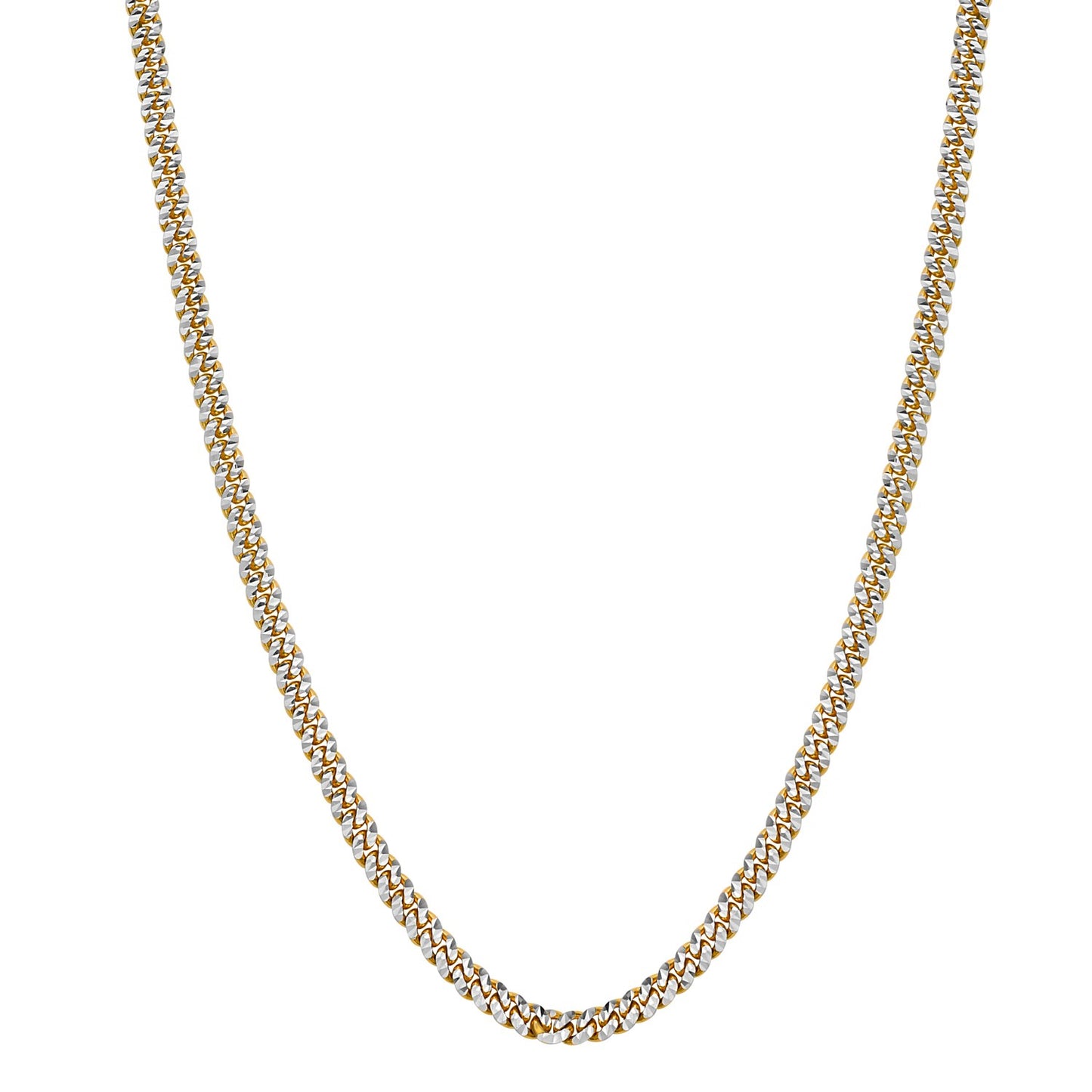 Classic Miami Cuban White Pave Solid Chain in 14k Yellow Gold (4.00 mm) in a sleek high-contrast midnight luxury editorial st