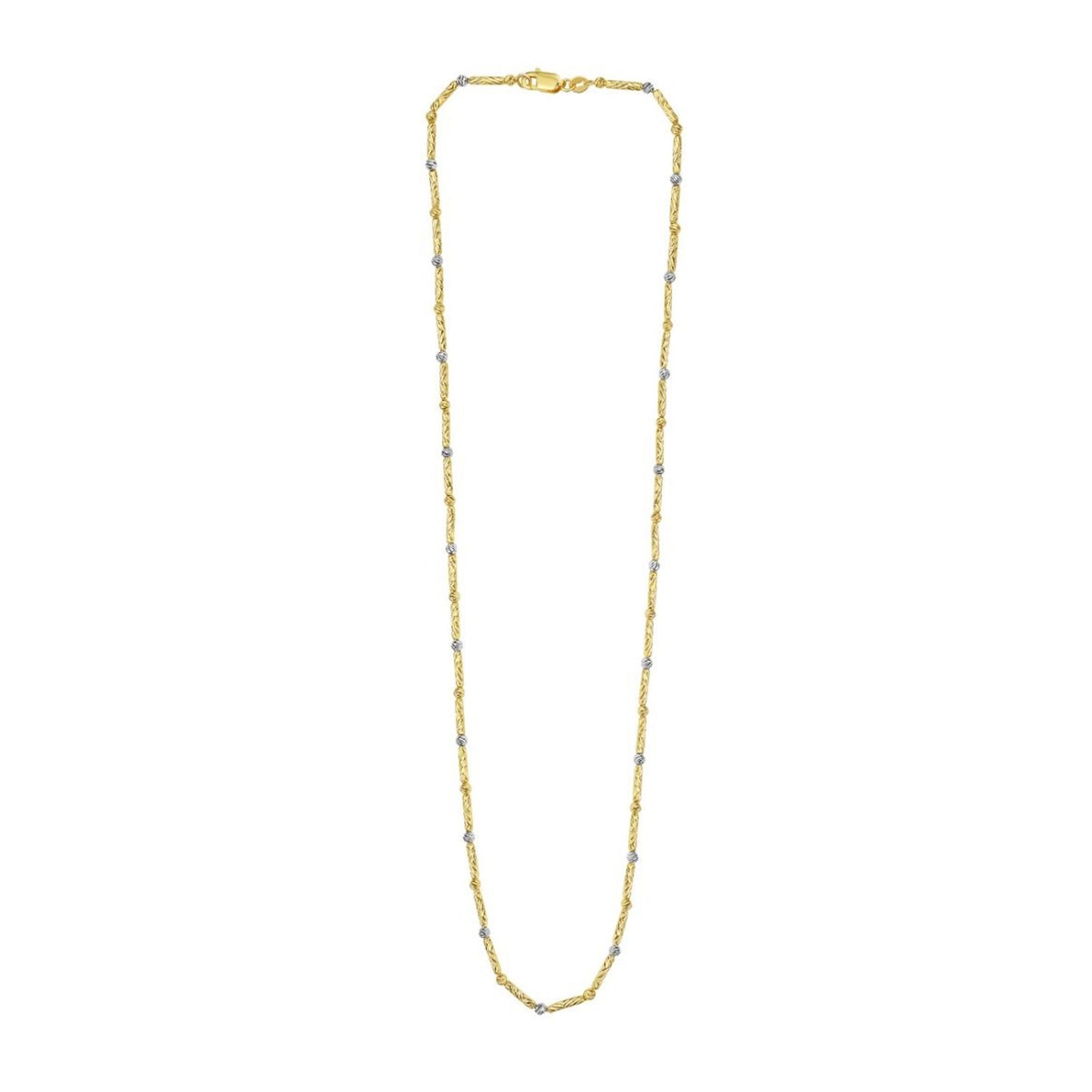 Two Tone Bar and Bead Necklace in 14K Gold