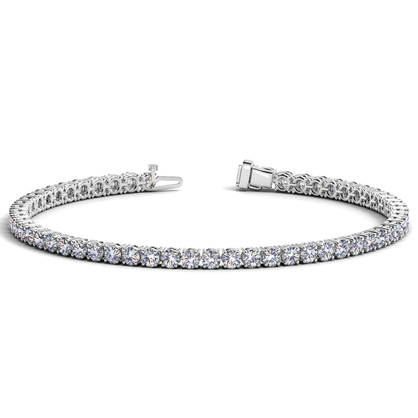 Lab Grown Round Diamond Tennis Bracelet in 14k White Gold (7 cctw F/G VS2/SI1) in a sleek high-contrast midnight luxury edito