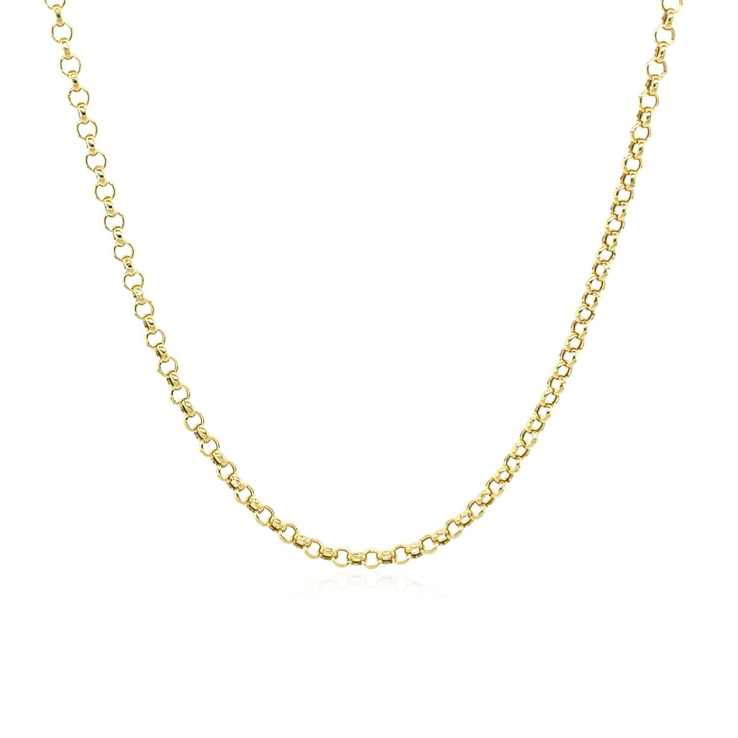 14k Yellow Gold Rolo Chain (1.90 mm) in a sleek high-contrast midnight luxury editorial style