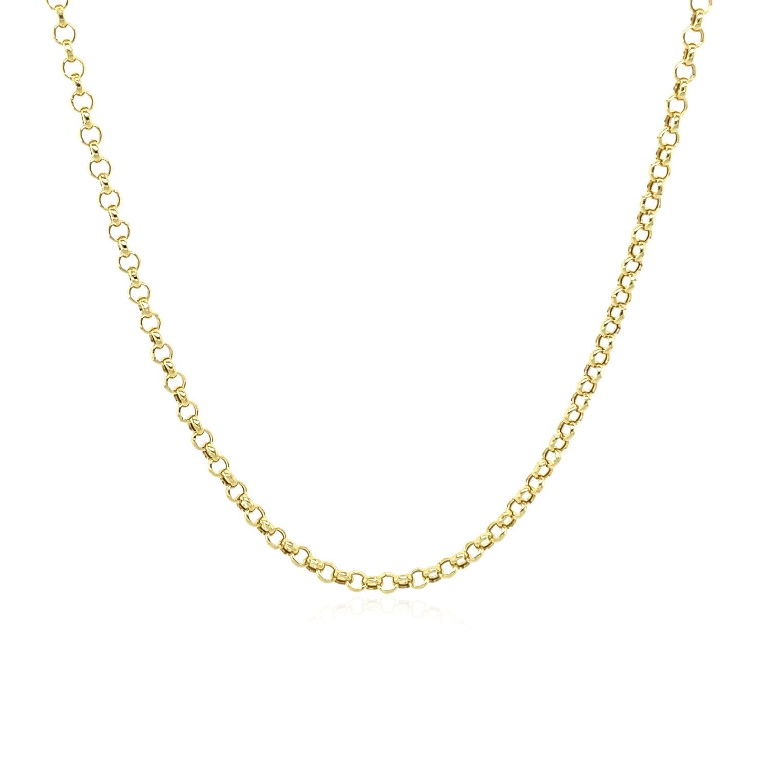 14k Yellow Gold Rolo Chain (1.90 mm) in a sleek high-contrast midnight luxury editorial style