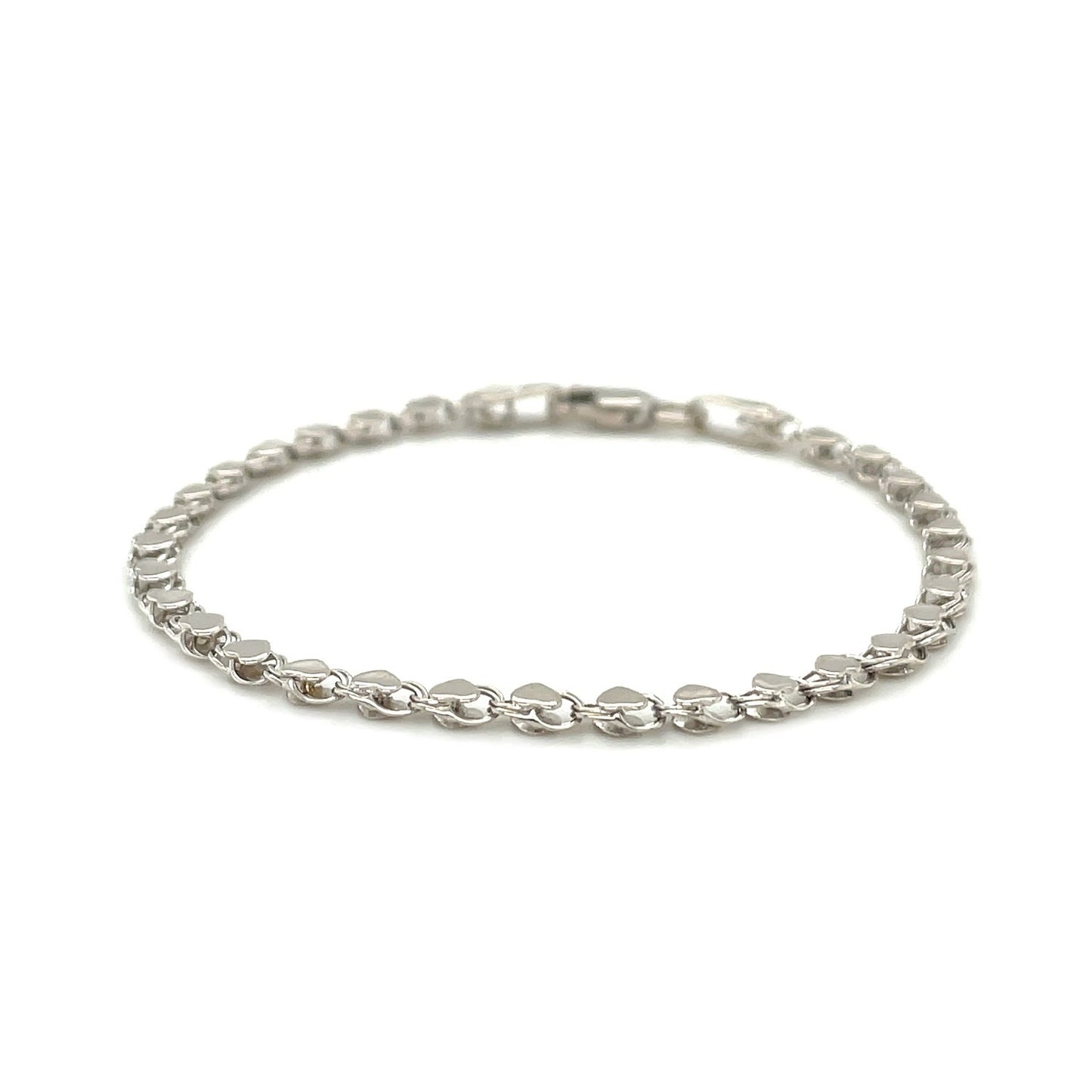 2.9mm 14k White Gold Heart Anklet - Peelerie