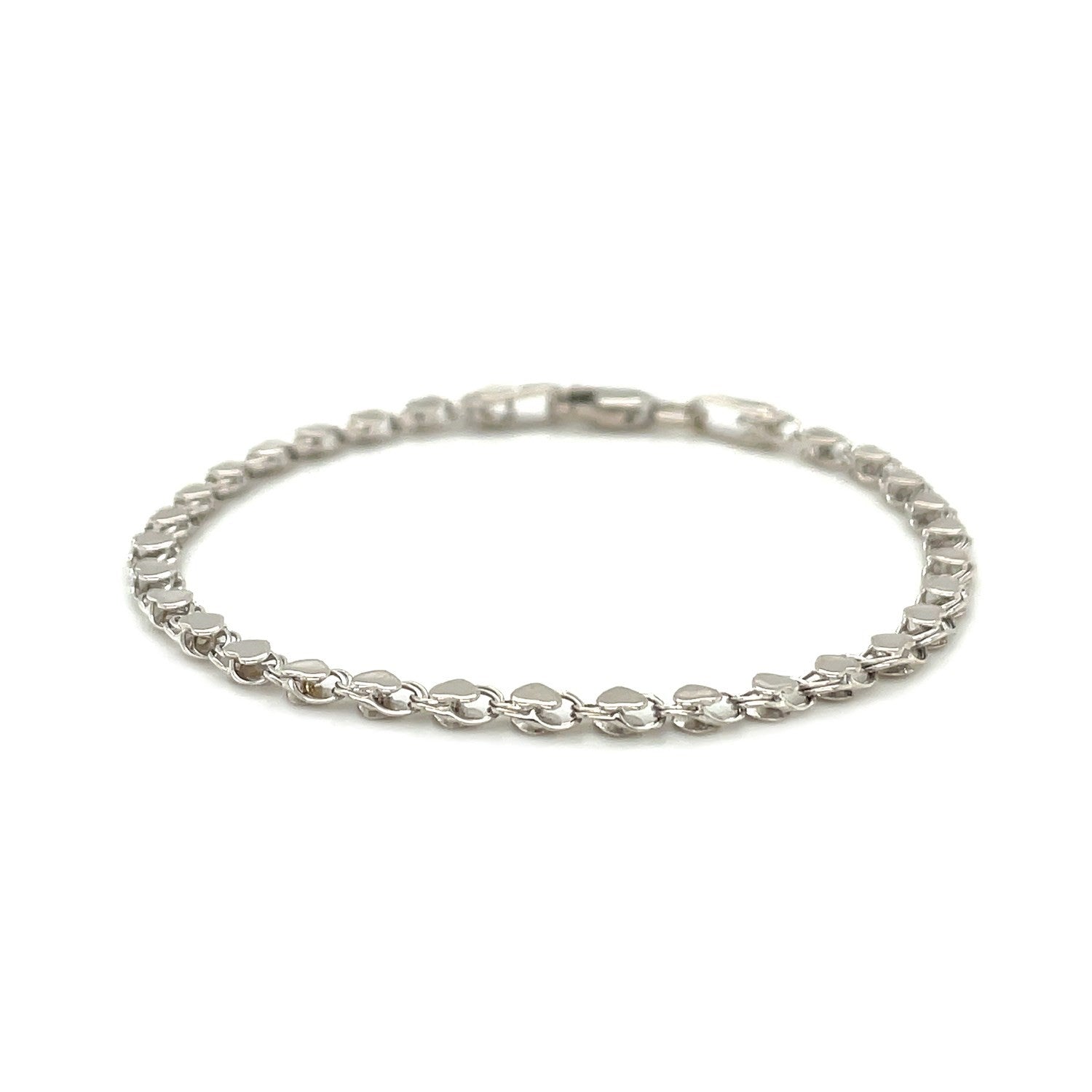 2.9mm 14k White Gold Heart Anklet - Peelerie